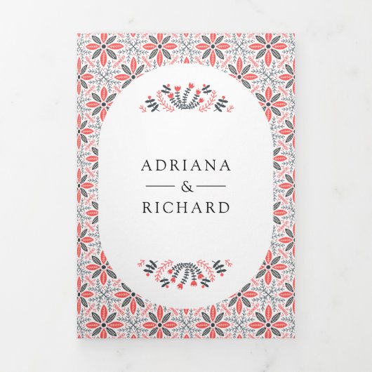 Scandinavische folk kunst open haard bruiloft drieluik uitnodiging (Cover)