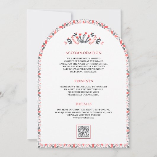 Scandinavische folk kunst open haard bruiloft kaart (Achterkant)