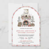 Scandinavische folk kunst open haard bruiloft kaart (Voorkant)