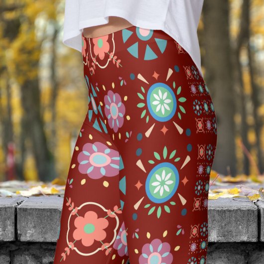 Scandinavische folk op schuur rood patroon leggings