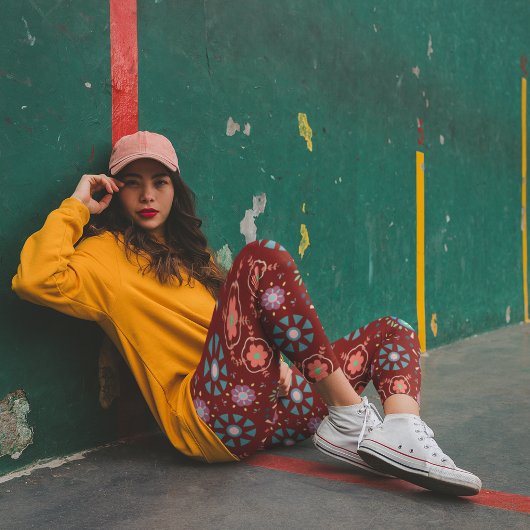 Scandinavische folk op schuur rood patroon leggings