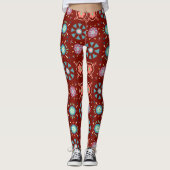 Scandinavische folk op schuur rood patroon leggings (Voorkant)
