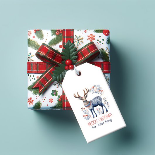 Scandinavische folk rendier gepersonaliseerde teks cadeaulabel