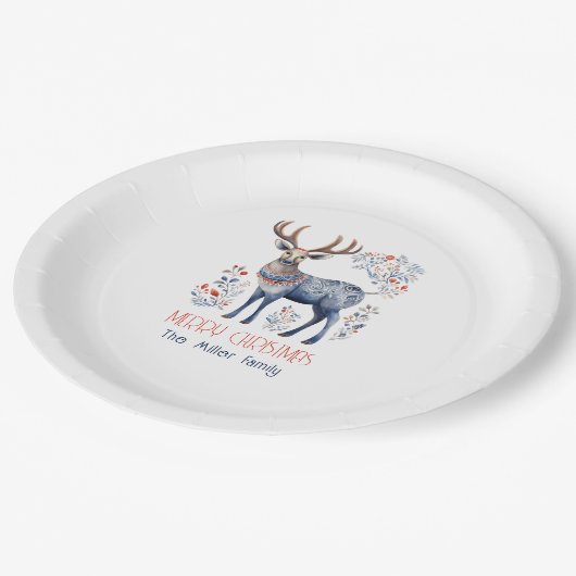 Scandinavische folk rendier kerstartikelen papieren bordje (Gekanteld)