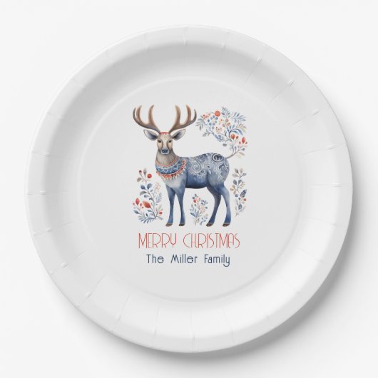 Scandinavische folk rendier kerstartikelen papieren bordje (Voorkant)