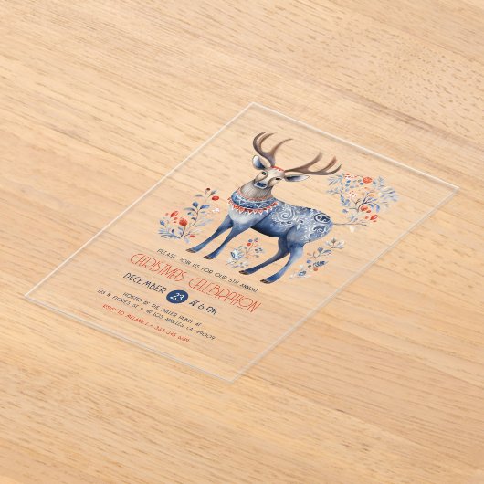 Scandinavische folk rendier kerstfeest uitnodigen acryl uitnodigingen (Laagn)