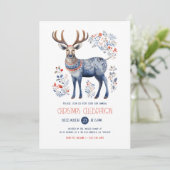 Scandinavische folk rendier kerstfeest uitnodigen kaart (Staand voorkant)