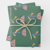 Scandinavische Folk Style Floral Pattern in Green Inpakpapier Vel (In situ)