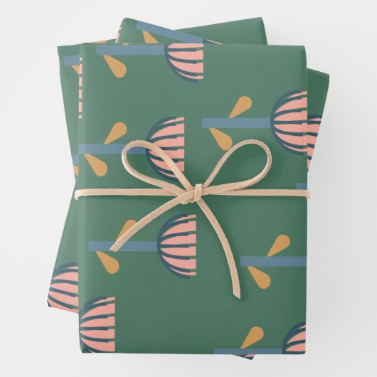 Scandinavische Folk Style Floral Pattern in Green Inpakpapier Vel (In situ)