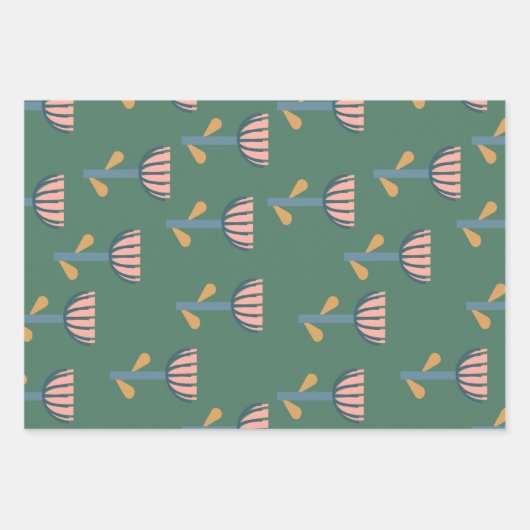 Scandinavische Folk Style Floral Pattern in Green Inpakpapier Vel (Voorkant)