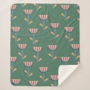 Scandinavische Folk Style Floral Pattern in Green Sherpa Deken