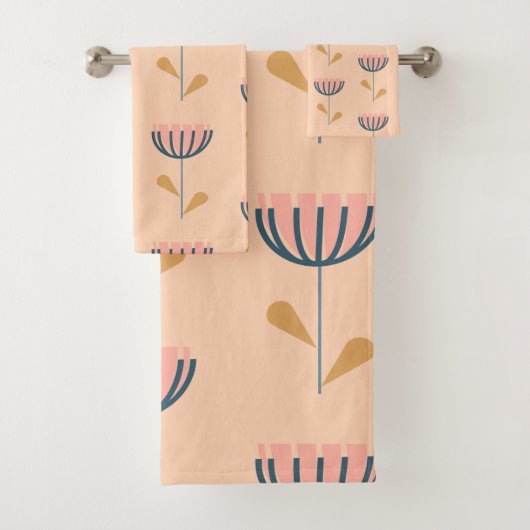 Scandinavische Folk Style Floral Pattern in Peach Bad Handdoek (Insitu)