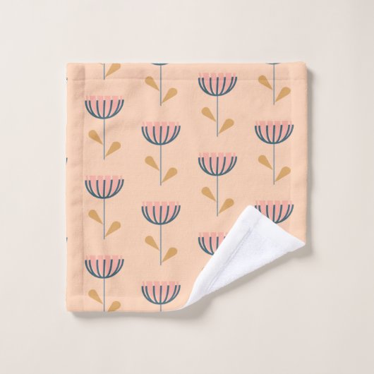 Scandinavische Folk Style Floral Pattern in Peach Bad Handdoek (Wasdoekje)