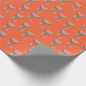 Scandinavische Folk Style Oranje Floral Pattern Cadeaupapier (Hoek)