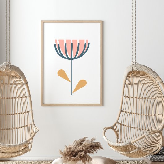 Scandinavische folk Style Simple Flower Blush Navy Poster