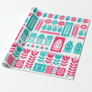 Scandinavische folkkunst naadloos patroon met cadeaupapier