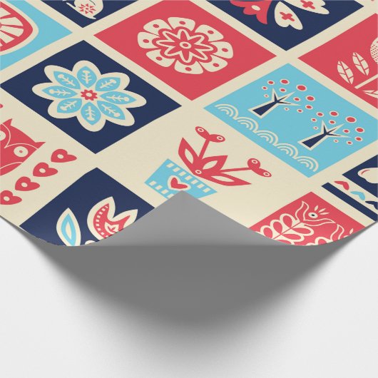 Scandinavische folkkunst naadloos  patroon met cadeaupapier (Hoek)