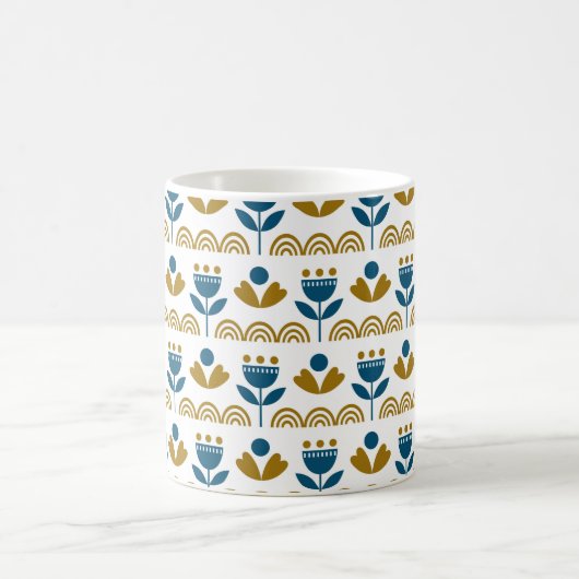 Scandinavische folkkunst naadloos  patroon met koffiemok (Center)