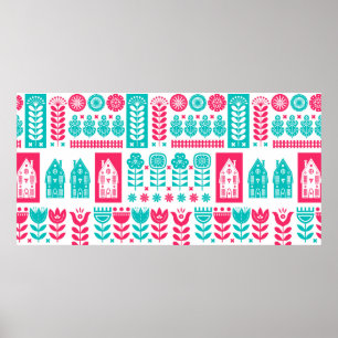 Scandinavische folkkunst naadloos  patroon met poster