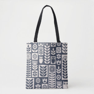 Scandinavische folkkunst naadloos patroon met tote bag
