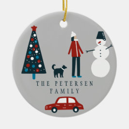 Scandinavische foto van Cute Family Kerstboom Keramisch Ornament