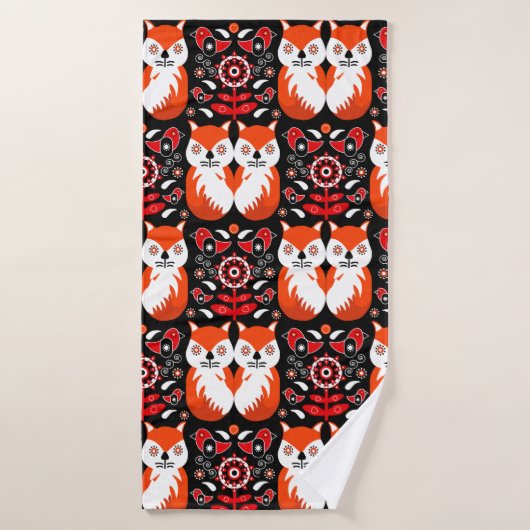 Scandinavische Fox Folk Art Badhanddoek (Badhanddoek)