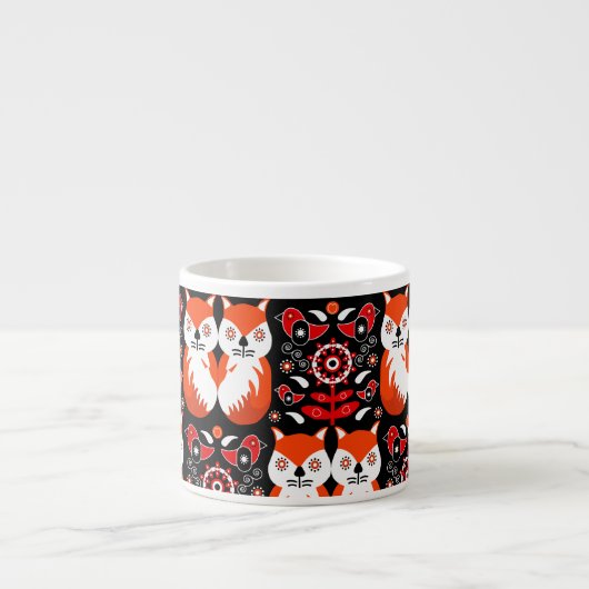 Scandinavische Fox Folk Art Espresso Kop (Voorkant)