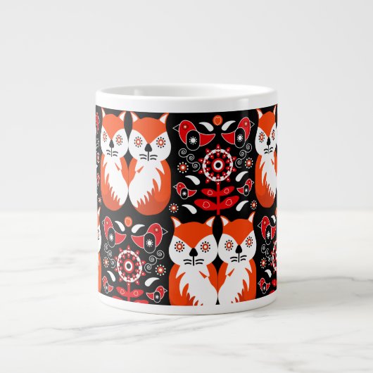 Scandinavische Fox Folk Art Grote Koffiekop (Voorkant)