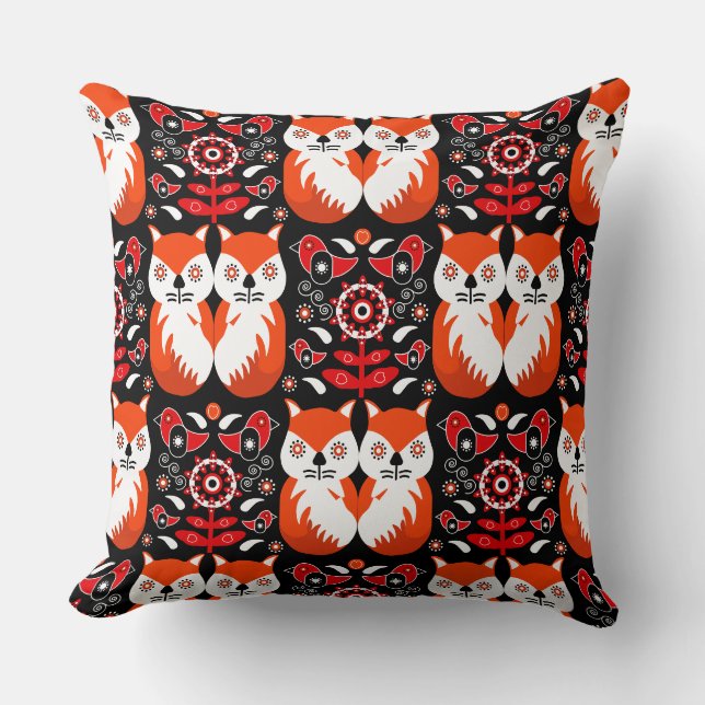 Scandinavische Fox Folk Art Kussen (Voorkant)