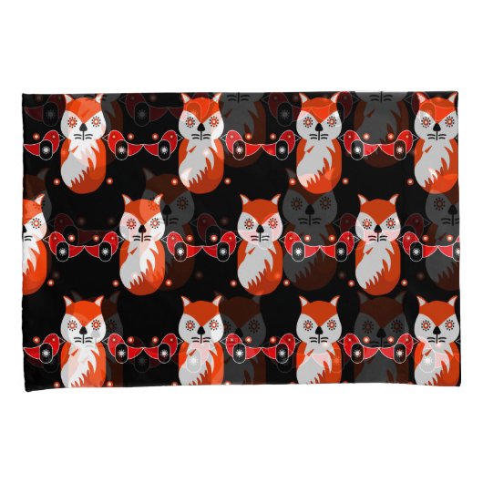 Scandinavische Fox Folk Art Kussensloop (Voorkant-Rechts)