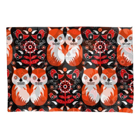 Scandinavische Fox Folk Art Kussensloop (Voorkant)