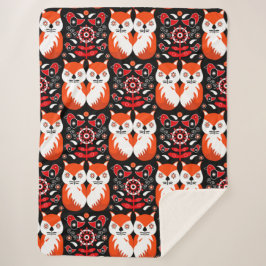 Scandinavische Fox Folk Art Sherpa Deken