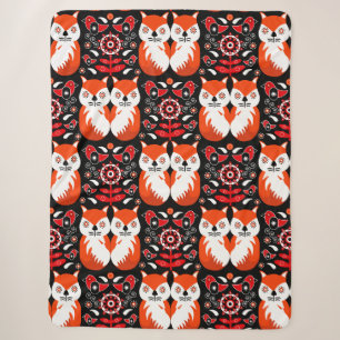 Scandinavische Fox Folk Art Sherpa Deken