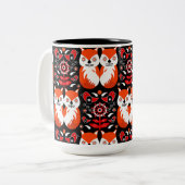 Scandinavische Fox Folk Art Tweekleurige Koffiemok (Voorkant links)