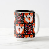 Scandinavische Fox Folk Art Tweekleurige Koffiemok (Voorkant rechts)