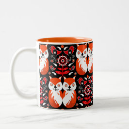Scandinavische Fox Folk Art Tweekleurige Koffiemok