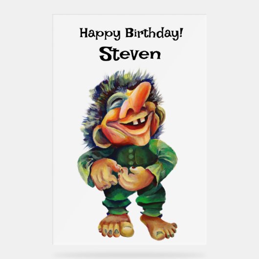 Scandinavische Funny Troll Illustratie Waterverf Acryl Bord (Voorkant)