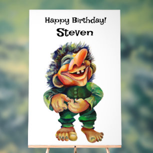 Scandinavische Funny Troll Illustratie Waterverf Acryl Bord