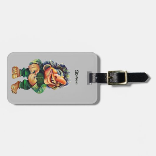 Scandinavische Funny Troll Illustratie Waterverf Bagagelabel (Voorkant horizontaal)