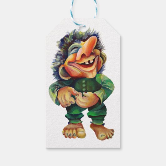 Scandinavische Funny Troll Illustratie Waterverf Cadeaulabel (Achterkant)