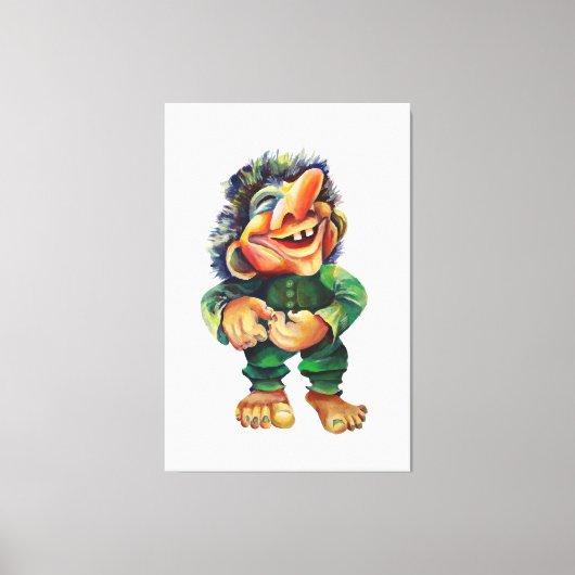 Scandinavische Funny Troll Illustratie Waterverf Canvas Afdruk (Voorkant)