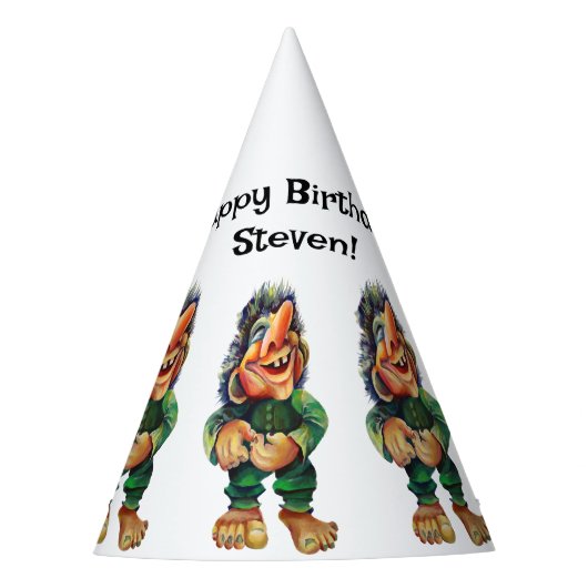 Scandinavische Funny Troll Illustratie Waterverf Feesthoedjes (Voorkant)