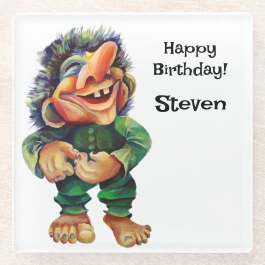 Scandinavische Funny Troll Illustratie Waterverf Glazen Onderzetter (Voorkant)