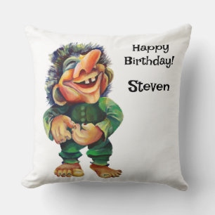 Scandinavische Funny Troll Illustratie Waterverf Kussen
