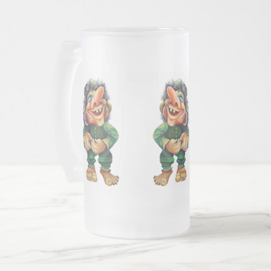 Scandinavische Funny Troll Illustratie Waterverf Matglas Bierpul (Voorkant links)