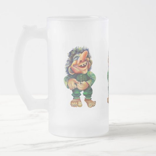 Scandinavische Funny Troll Illustratie Waterverf Matglas Bierpul (Links)