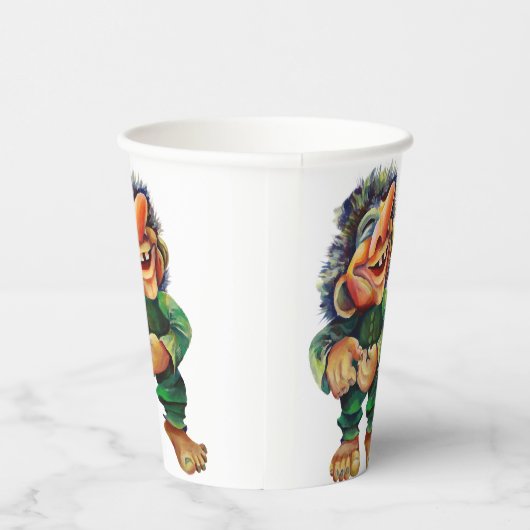 Scandinavische Funny Troll Illustratie Waterverf Papieren Bekers (Rechts)