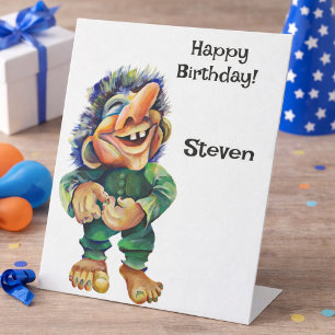 Scandinavische Funny Troll Illustratie Waterverf Reclamebord Met Voetstuk