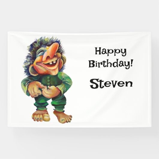 Scandinavische Funny Troll Illustratie Waterverf Spandoek (Horizontaal)