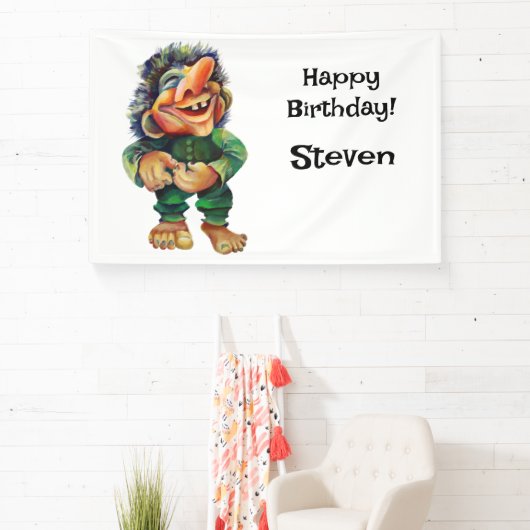 Scandinavische Funny Troll Illustratie Waterverf Spandoek (Insitu)